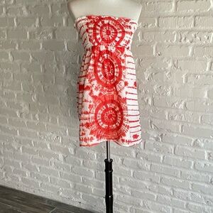 Red Tie-Dye Strapless Dress